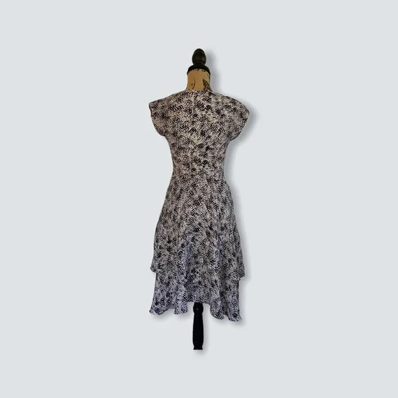 Reiss Black Printed Canyon Dress (Women's Size 0), Tiered Ruffled Hem Brunch - Picture 2 of 5